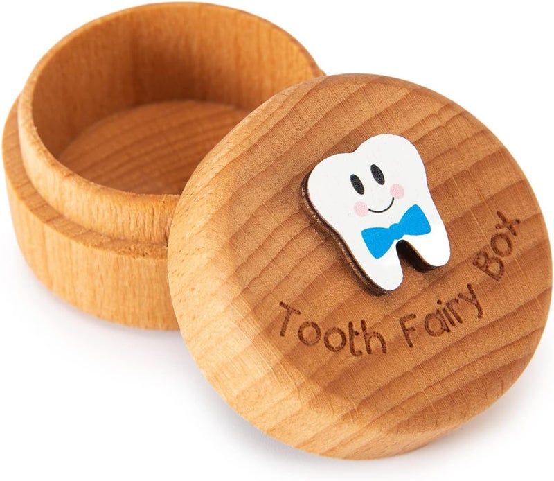 Malihome Tooth Fairy Box for Girls and Boys Wooden Cute Tooth Box with 3D Tooth, Lost Teeth Storage for Kids, Dropped Tooth Keepsake Box Gift (Blue) - Image 1